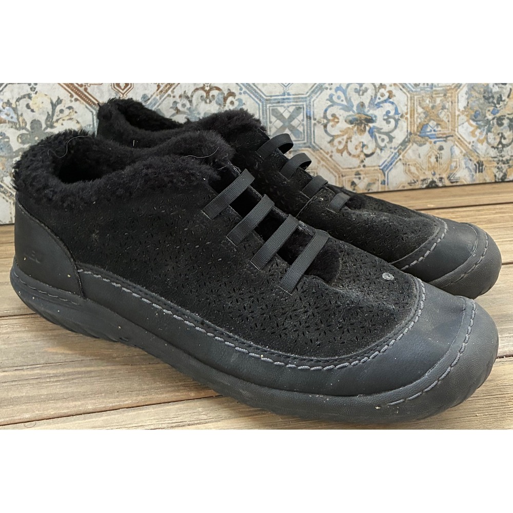 JBU Jambu Womens Black Suede Faux Fur Lined Slip On Bungee Sneakers Shoes
